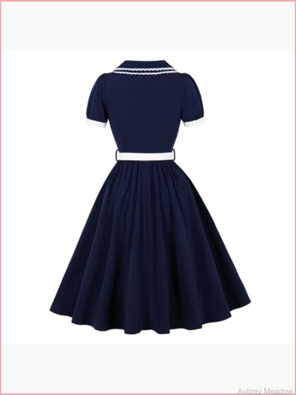 1950s Retro Swing Dress Puff Sleeve Embroidery Cocktail Party Dress with Belt - Picture 3 of 6